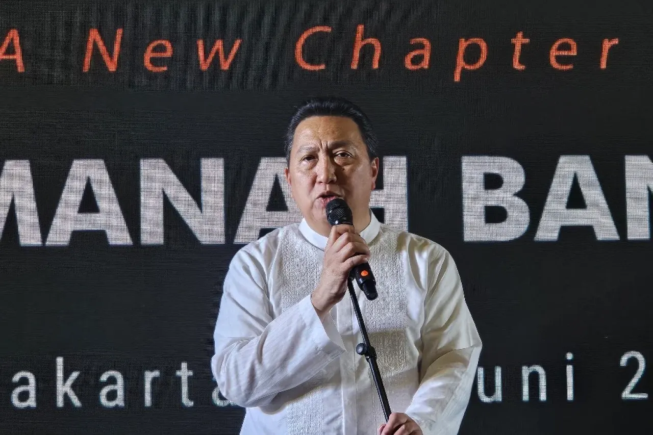 Garibaldi 'Boy' Thohir memberikan sambutan dalam pengenalan Yayasan Amanah Bangun Negeri (YABN) atau yang sebelumnya bernama Yayasan Adaro Bangun Negeri pada Kamis (12/6/2025).